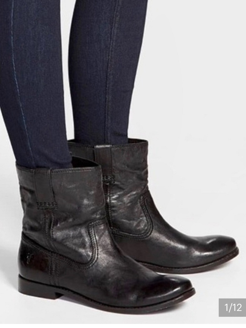 Frye Boots - “Anna Shortie” black leather flat boots